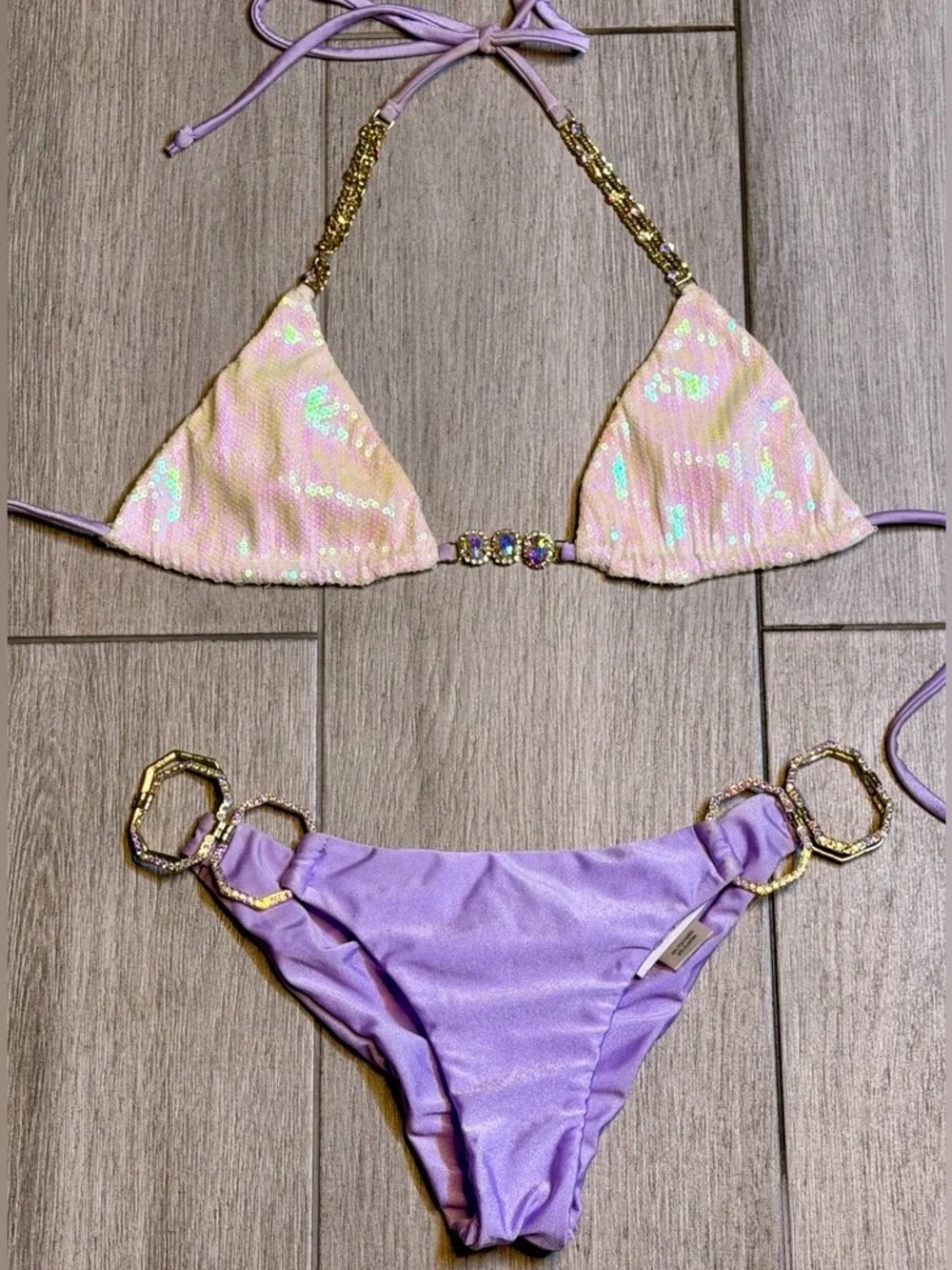 Bikini Crush Lilac Sequin Crystal Embellished Luxury Bikini Set